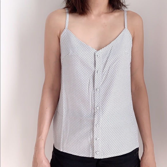 WHITE V NECK BOTTON CAMISOLE -  BLACK POLKADOTS - Picture 6 of 7